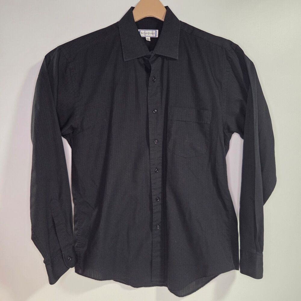 Vtg Yves Saint Laurent Men's Black Dress Shirt Long Sleeve Button Down 16 34/35
